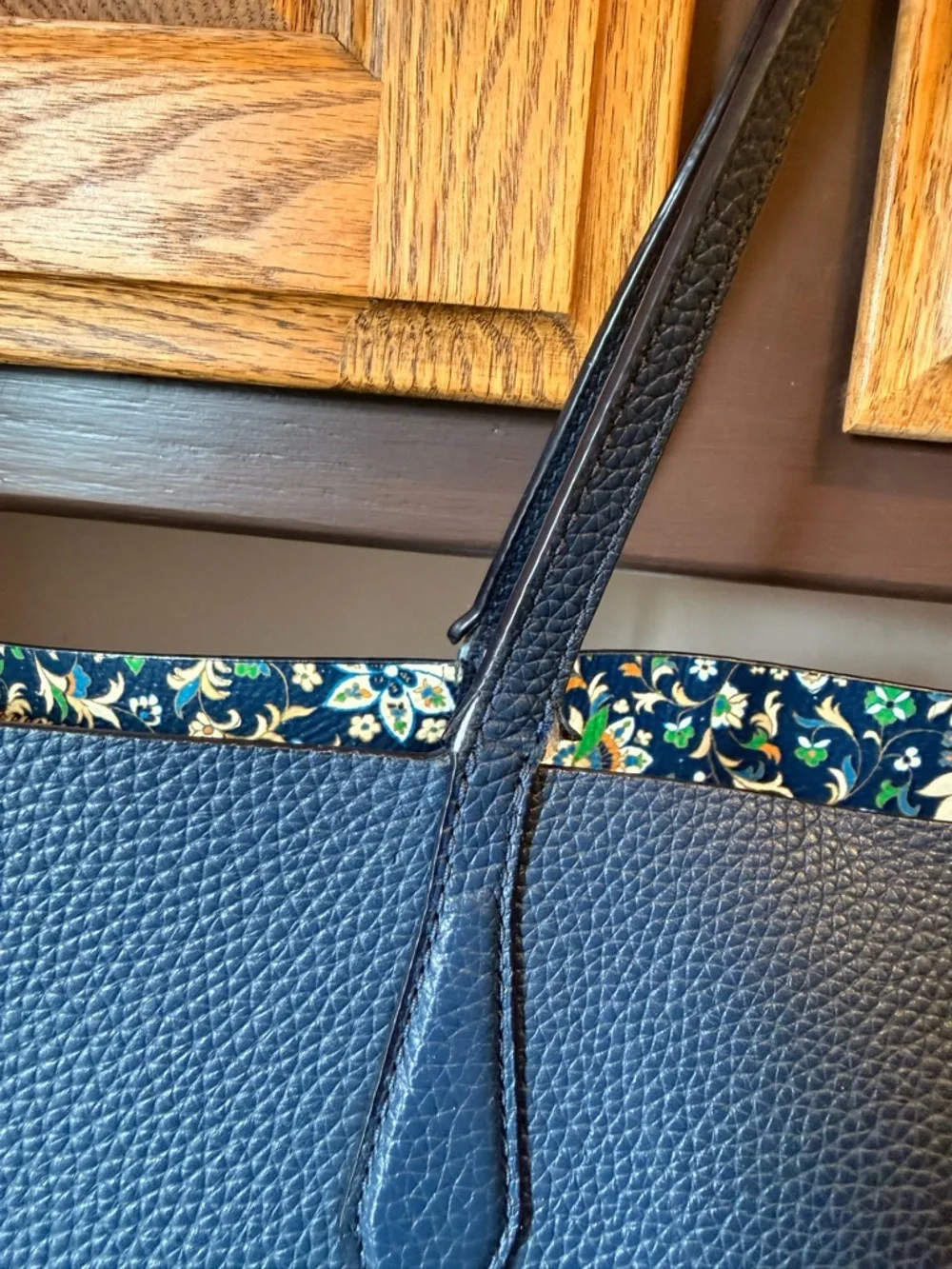 Tory Burch Navy Pebbled Leather Tote